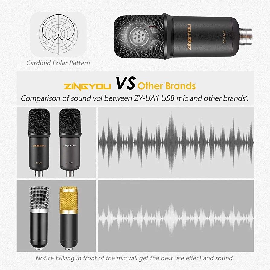 ZINGYOU USB Microphone Bundle ZYUA1 PC Laptop Recording Condenser Mic