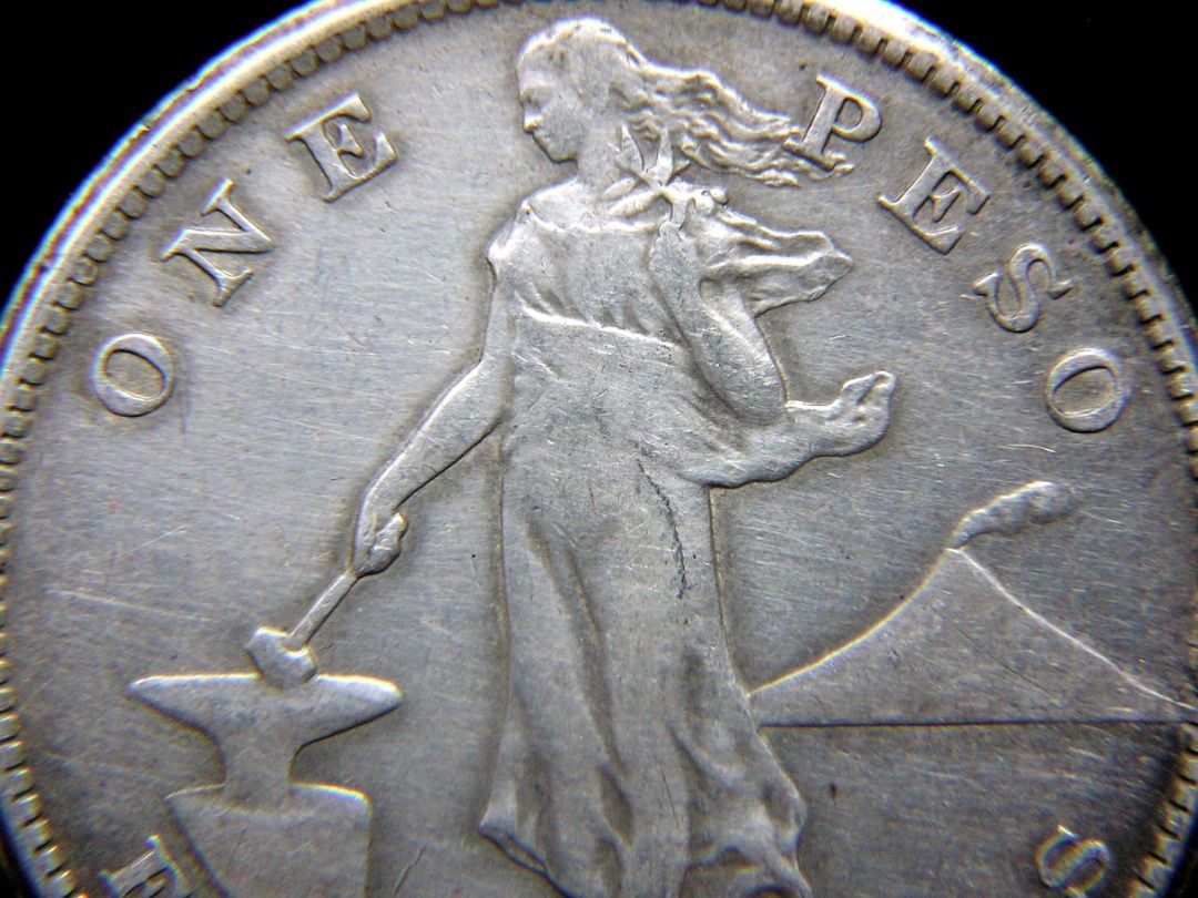 美屬菲律賓大銀幣-1907年(大清光緒卅三年)美屬菲律賓(American Philippines)菲女神鑄鐵馬翁火山遠景壹比索(Silver  Peso)大銀幣(曾流通中國), 興趣及遊戲, 收藏品及紀念品, 錢幣- Carousell