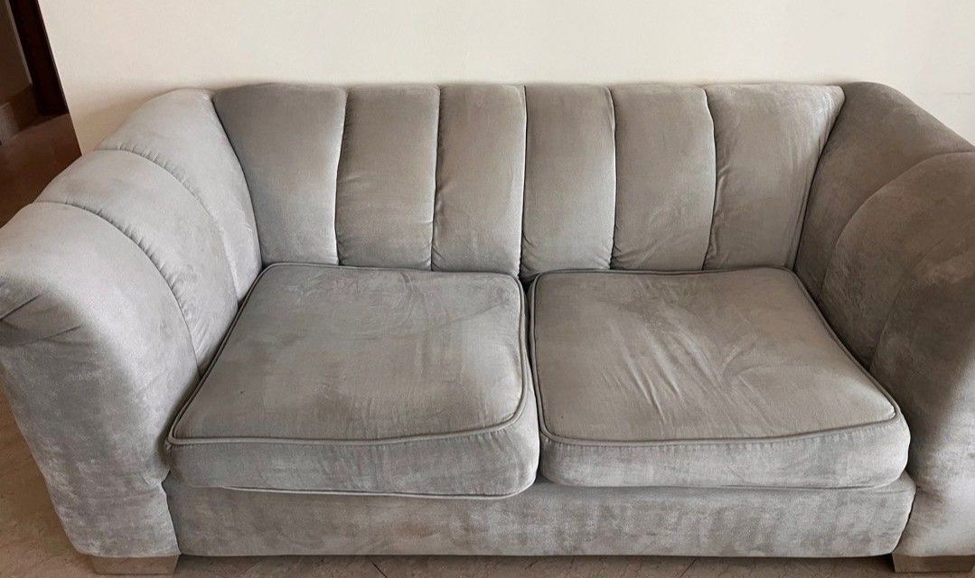 2 Seater Velvet Fabric Sofa With Silver