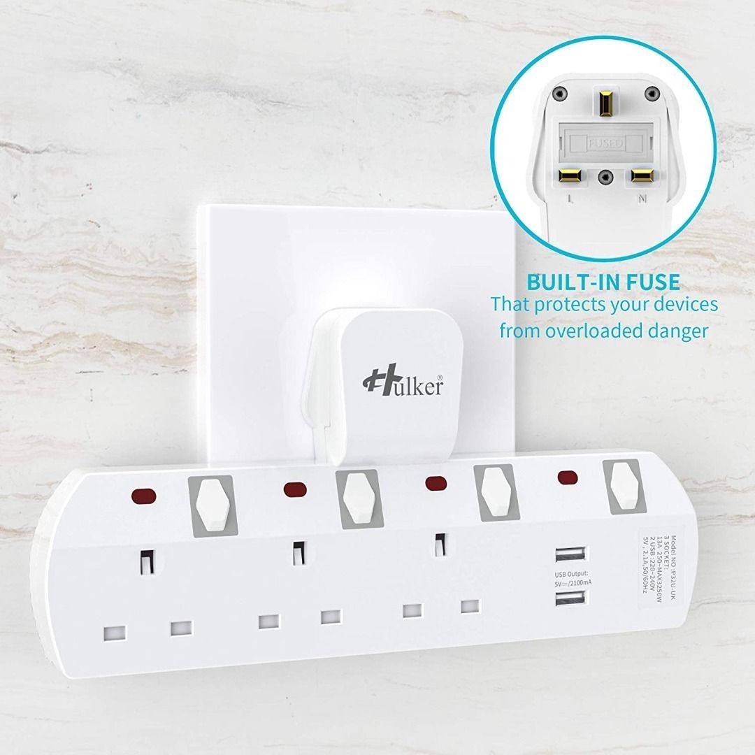 [3014] Hulker MODEL:P32U-UK Extension Plug 3 Way with 2 USB (IN STOCK ...