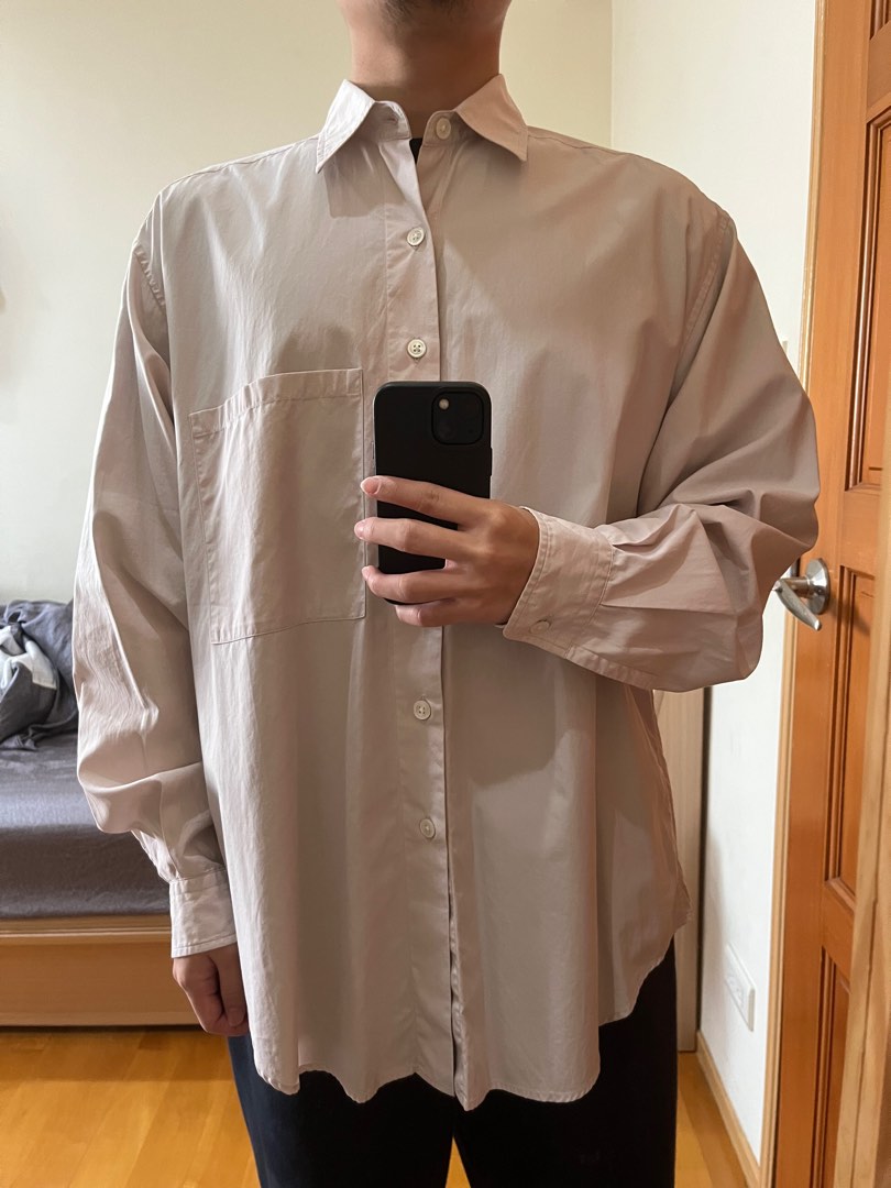 二手) AURALEE / WASHED FINX TWILL BIG SHIRTS 淺紫色3號寬版襯衫寬鬆 
