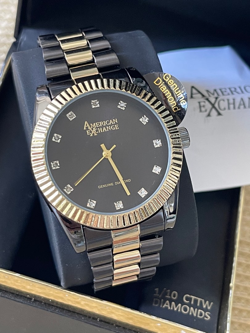 American Exchange US Black Gold Tone Diamond Dial 1 10 Ct