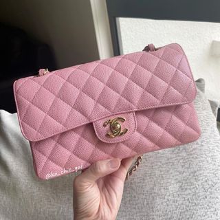 **SOLD**AUTHENTIC CHANEL Sakura Pink Caviar Small 9" Classic Flap Bag 24k Gold Hardware 🌸