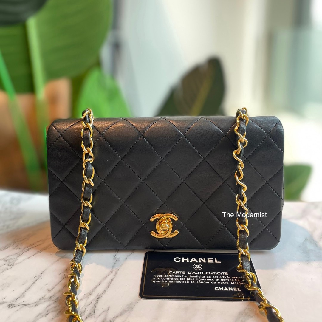 Authentic Vintage Chanel Mini Flap Bag with Chain Black Lambskin