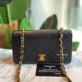 Authentic Vintage Chanel Mini Flap Bag with Chain Black Lambskin 24K Gold Hardware