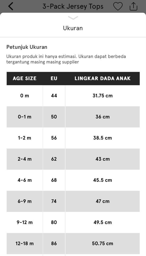 Ukuran baju hot sale h&m
