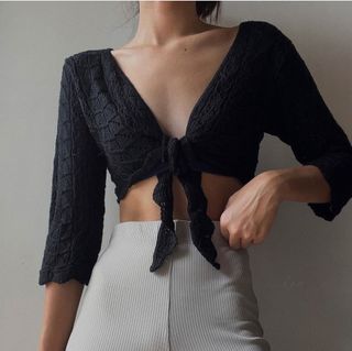 Black Crochet Knit Cropped Top SMALL