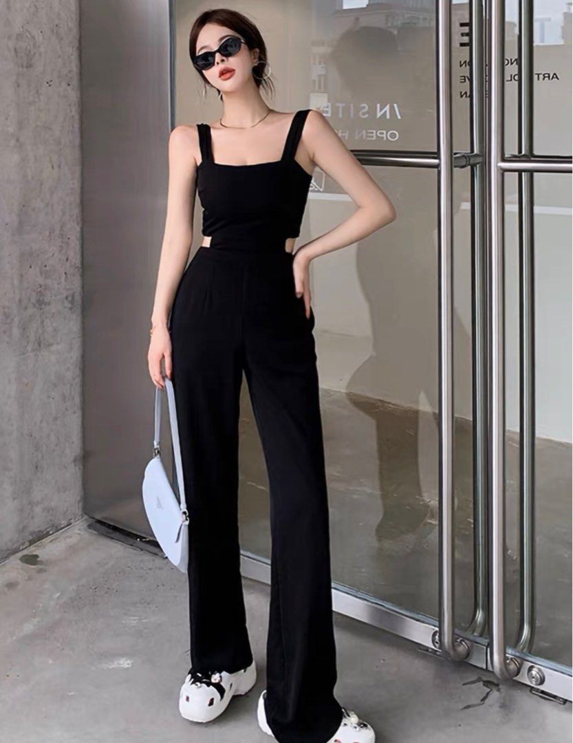 Black Jumpsuit long pants formal Women s Fashion Dresses Sets