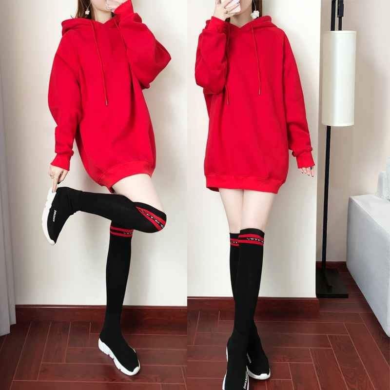 Red dress clearance with hoodie