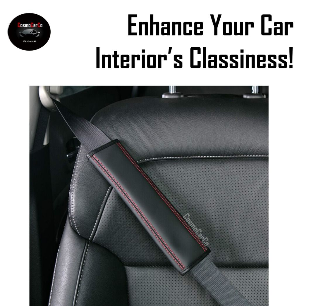 Car Seat Belt Cover Luxury Leather Plain Black No LOGO One Pair