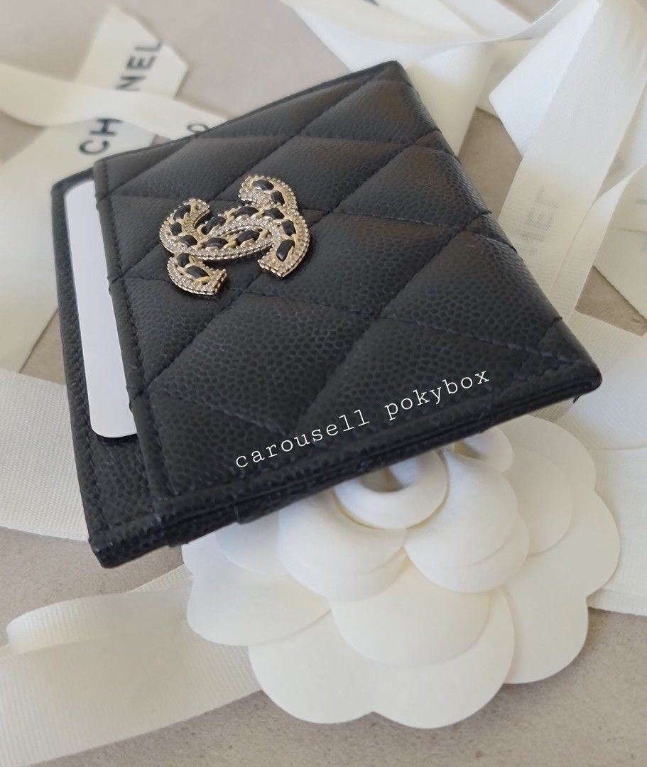 NEW 23B CHANEL Classic Flap Caviar Quilted Card Holder Black BIG