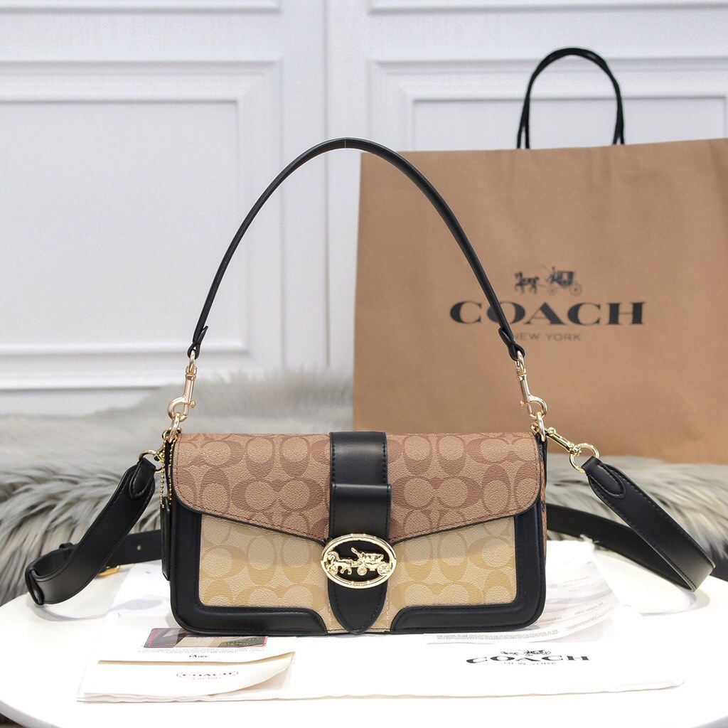 Georgie shoulder bag in blocked signature canvas sales