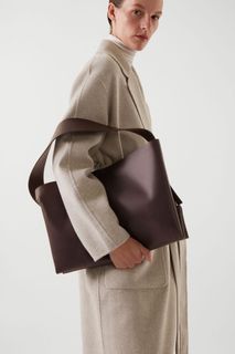 COS Brown Leather Oversized Folded Shoulder Bag Minimalistic
