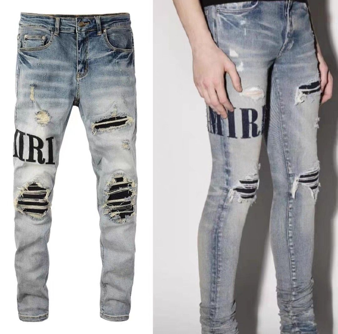 Mens Blue Jeans For Guys Knee Ripped Slim Fit Skinny Man Torn Pants Orange  Patches Wearing Biker Denim Light Stretch Motorcycle Male Rip Trendy Long  Straight Zipper From Adultclothes, $49.12 | DHgate.Com