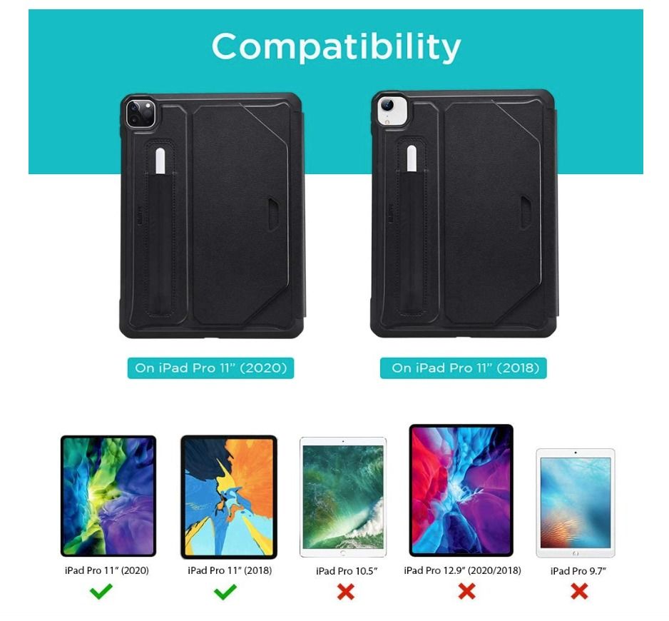 ESR Sentry Stand Case for iPad Pro 11" 2020 & 2018 (Item Code 400) (Category: Cases & Sleeves) located in Marikina City. Submitted by skowshop (Listing ID 1221063473, Image 2). Description: Brand ESR Color Black Compatible Devices Tablets Form Factor Case Material Composite About this item: COMPATIBILITY – Designed for the iPad Pro 11" 2020 & 2018 only (Model No. A2228, A2068, A2230, A2231, A1979, A1980, A2013, A1934). Not compatible with other i