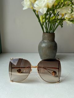 GUCCI 金屬大框珍珠鏡腳墨鏡