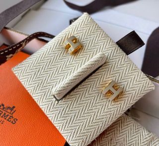 HERMES Rose Gold Lacquered Mini Pop H Earrings Marron Glace