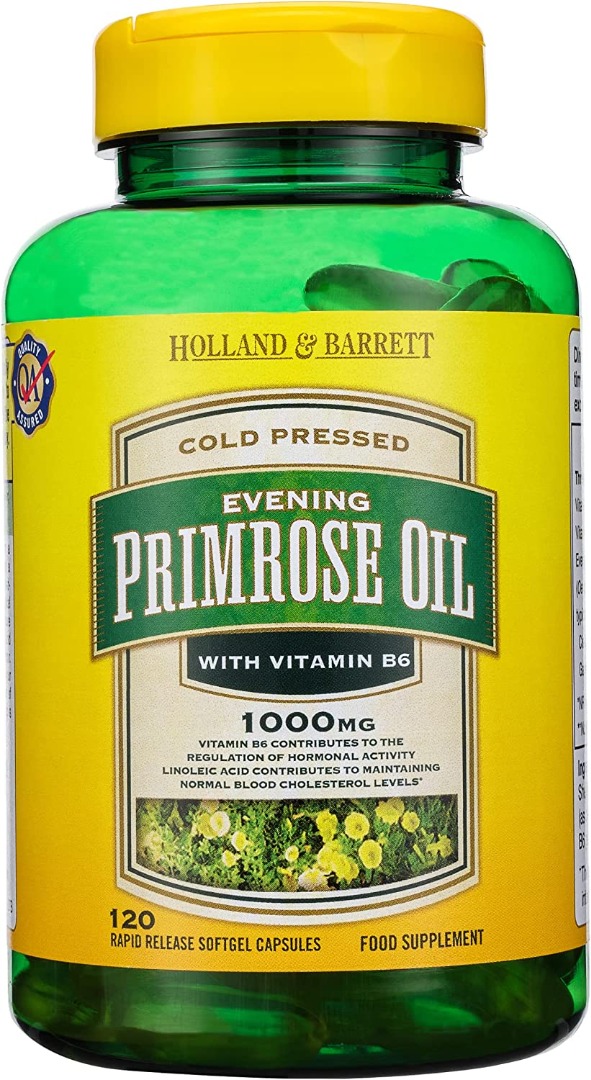 Holland & Barrett Natural Evening Primrose Oil Capsules plus Vitamin B6,1000mg, 120 count