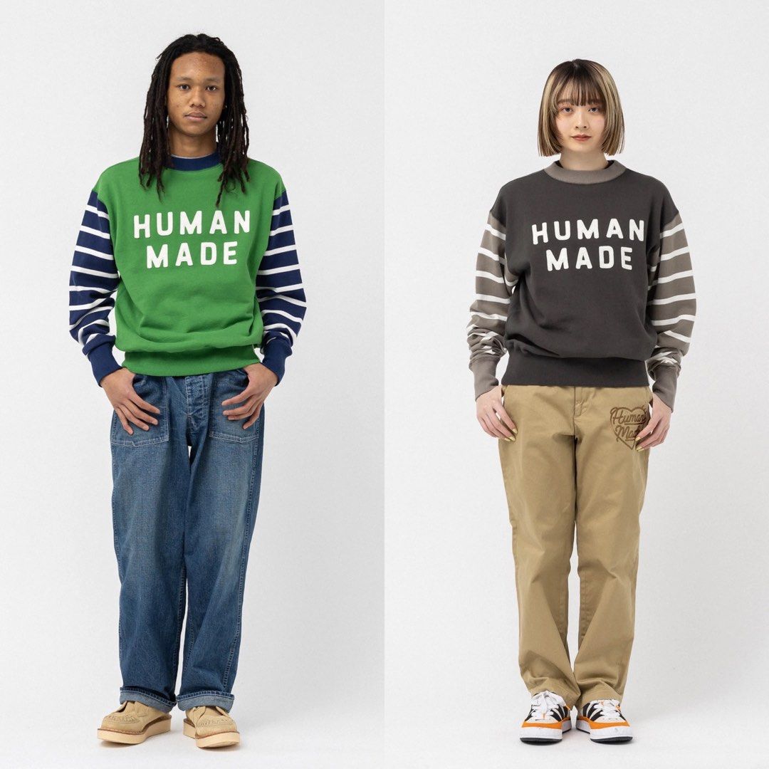 HUMAN MADE STRIPED SLEEVE SWEATSHIRT, Men's Fashion, Tops & Sets