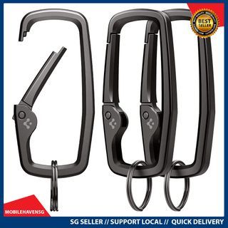 [instock] Spigen Carabiner Clips D Ring, Spring Snap Hook, Keyring Keychain Hook with Zinc Alloy Caribeaners - 3 Pack
