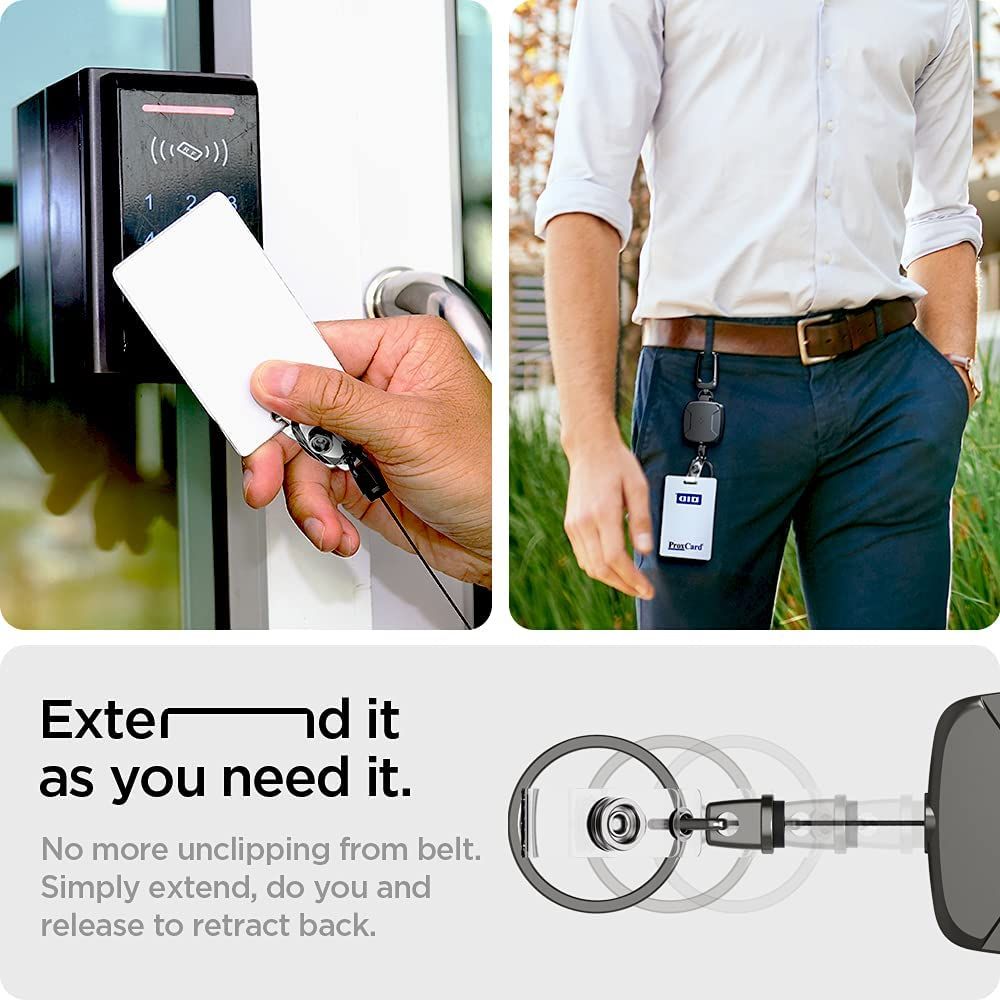 [instock] Spigen Retractable Heavy Duty Metal Body Carabiner Keychain ID  Badge Holder Reel Clip for Card Holder