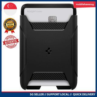 [instock] Spigen Rugged Armor Magnetic Wallet Card Holder Designed for MagSafe Compatible with iPhone 14, iPhone 13, iPhone 12 Models - Black