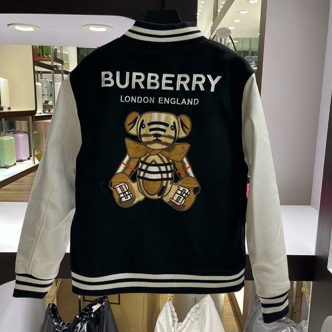 Jaket burberry bear logo varsity jacket, Barang Mewah, Pakaian di Carousell