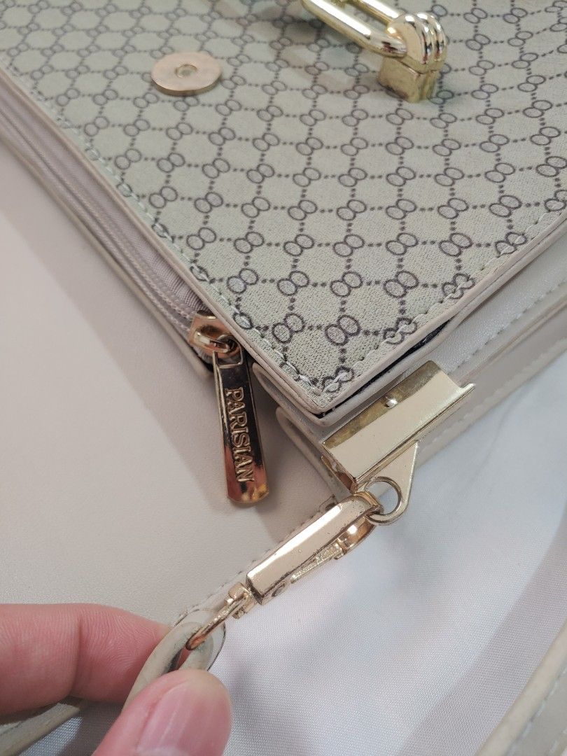 LEGIT Parisian Pattern Beige Crossbody Sling Leather Bag on Carousell