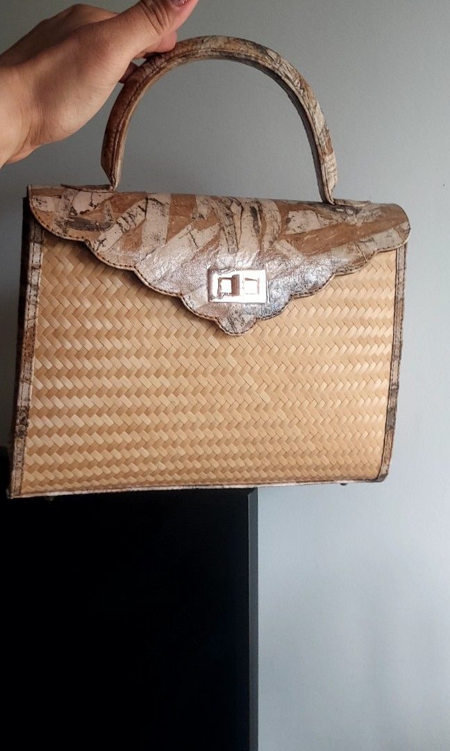 Rattan and leather bag sale