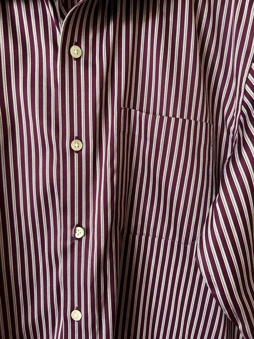 Louis Philippe Men Maroon & White Regular Fit Striped Formal Shirt