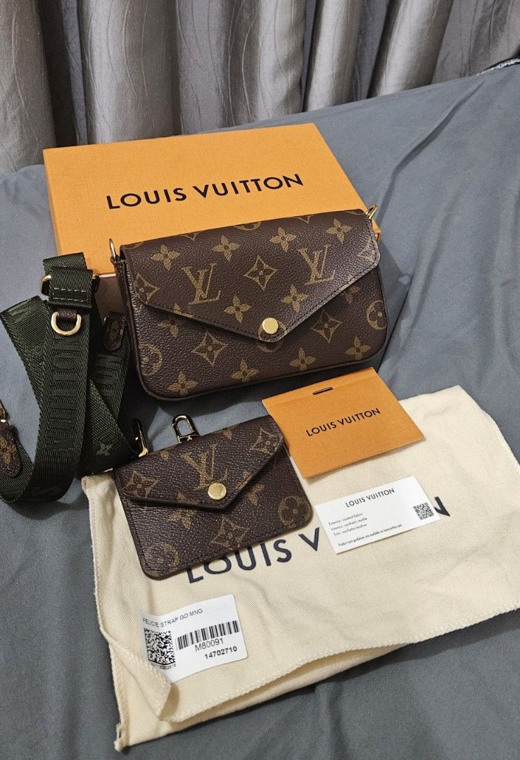 LV FELICE STRAP GO MNG AUTHENTIC (Category: Luxury Bags & Wallets) located in Paranaque City. Submitted by beleescloset (Listing ID 1221036828, Image 1). Description: like new, no flaws guranteed authentic complete with box, cards, dustbag, strap once paid and sold, refund, returns are not accepted.