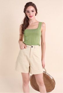 Neonmello BASIC STEPHANIE SQUARE-NECK KNIT TOP IN SAGE, BLACK AND WHITE FREE SIZE