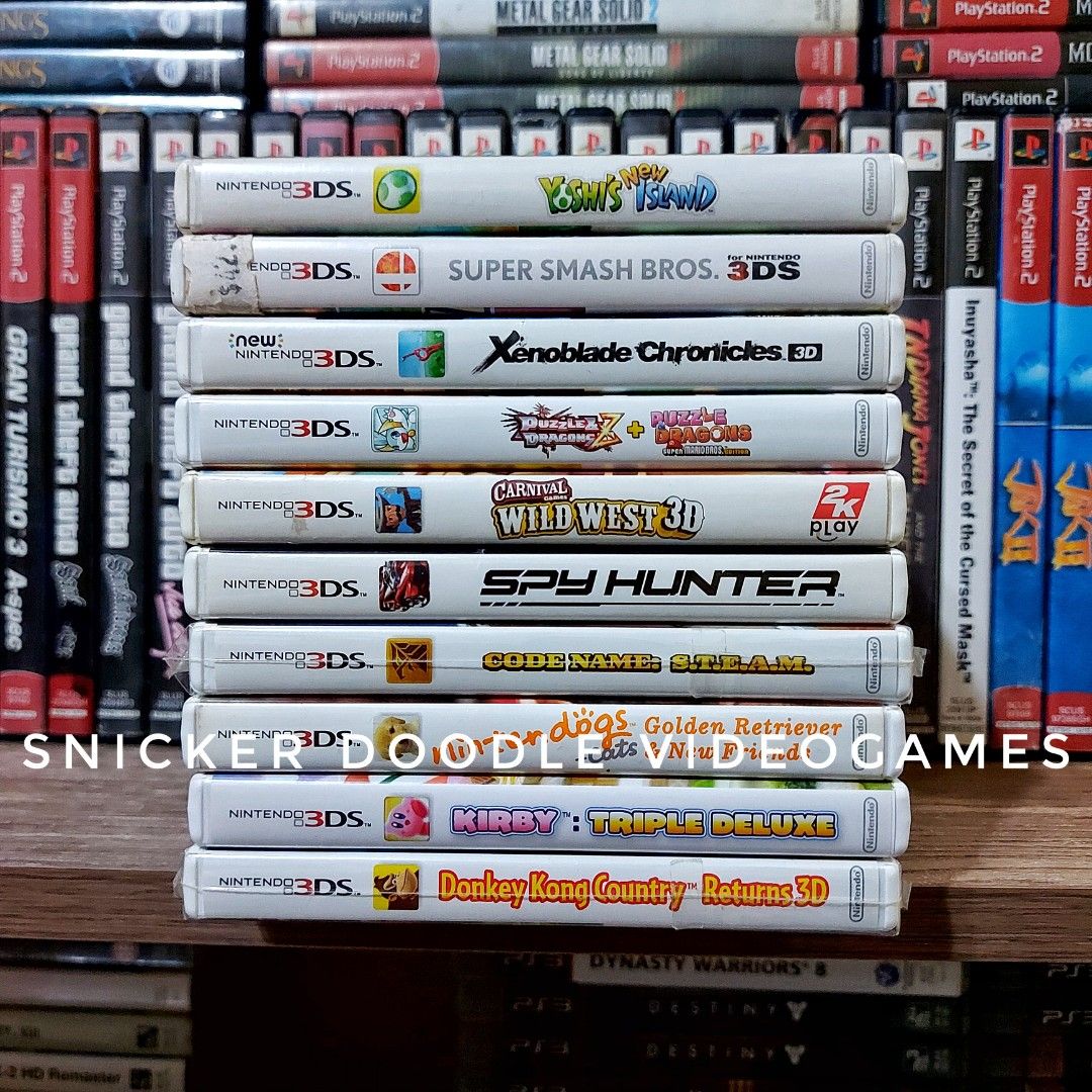Nintendo 3DS US Games (Category: Nintendo) located in Manila. Submitted by watchesvideogamestoys (Listing ID 1221053312, Image 1). Description: FOR SALE Nintendo 3DS Games: Carnival Wild West 3D - PhP799 Code Name STEAM - PhP999 Donkey Kong Country Returns 3D - PhP999 Kirby Triple Deluxe MDE - PhP1499 Nintendogs + Cats Golden Retriever & New Friends MDE - PhP1499 Puzzle and Dragons Z + Puzzle and Dragons Super Mario Bros Edition - PhP1499 Super S