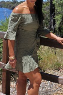 olive off the shoulder dress new with tags