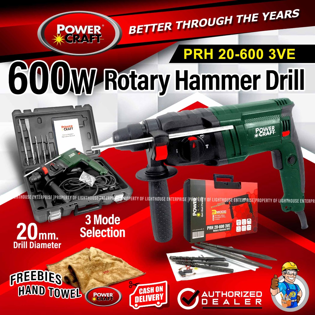 POWERCRAFT 20MM 600W Rotary Hammer Drill PRH 20 600 3VE
