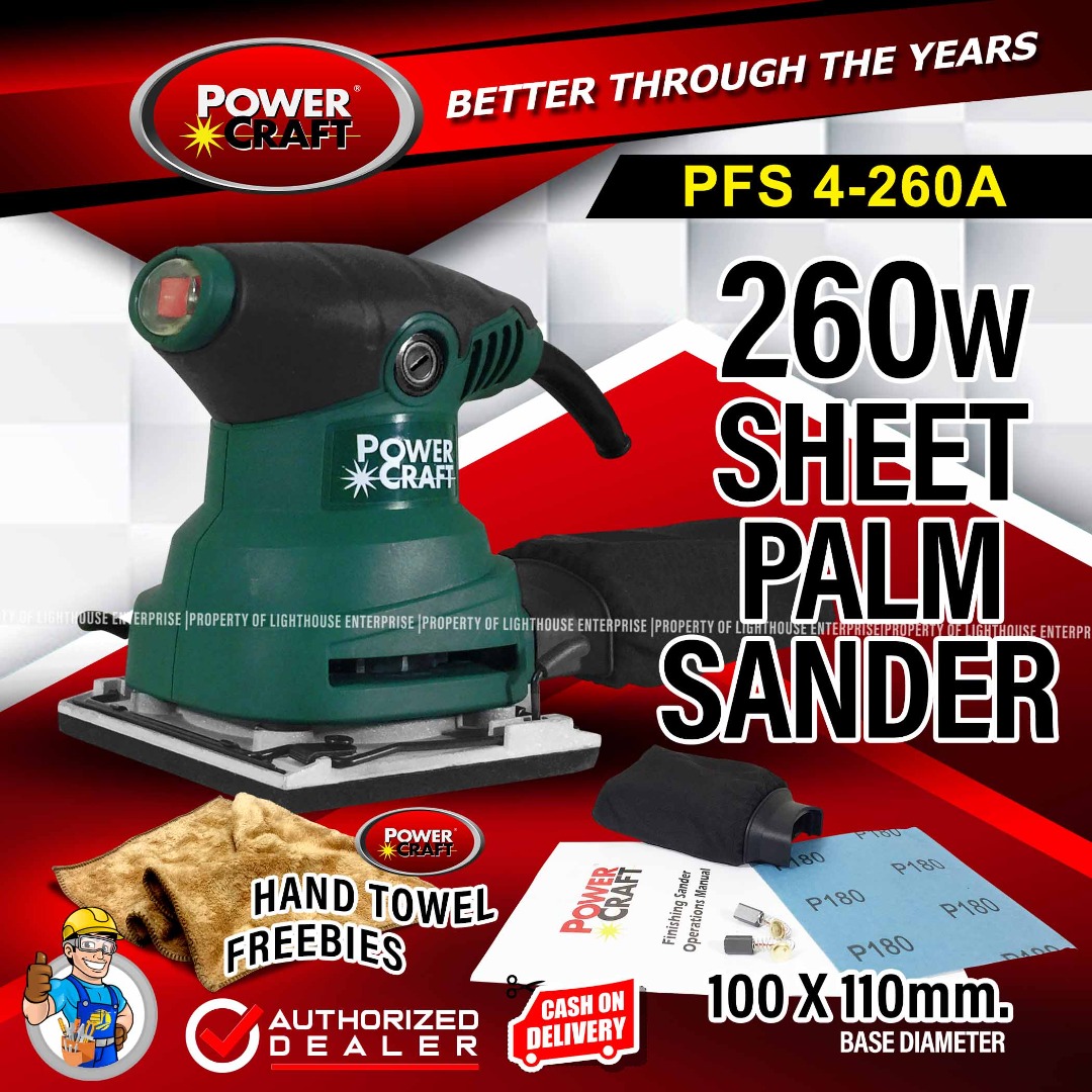 POWERCRAFT 260W 1/4 Sheet Palm Sander (PFS 4260A) W/FREE Hand Towel