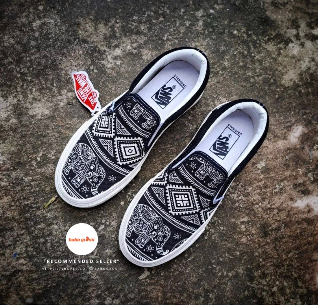 PRIA Slip On Shoes Men Women | Vans Slip On Ethnic Elephant Premium Import  Quality Include Box, Upper Canvas, Waffle DT Anti Slip, Tag Made in China.  Price, Men's Fashion, Footwear, Casual