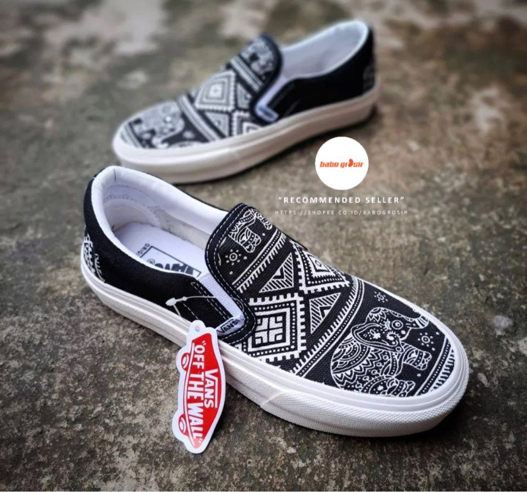 PRIA Slip On Shoes Men Women | Vans Slip On Ethnic Elephant Premium Import  Quality Include Box, Upper Canvas, Waffle DT Anti Slip, Tag Made in China.  Price, Men's Fashion, Footwear, Casual
