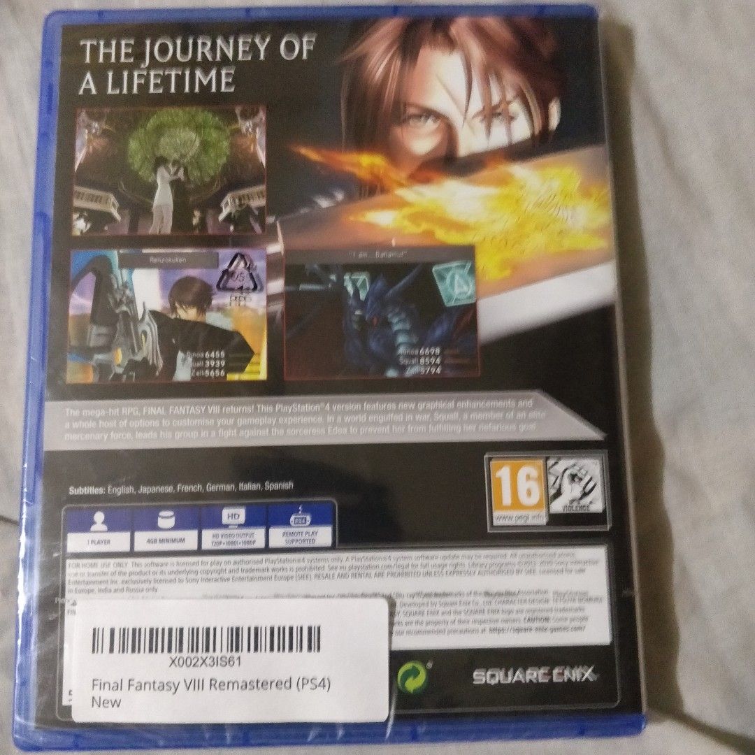 Ps4 - Final Fantasy 8 Remastered (Category: PlayStation) located in Manila. Submitted by maestroex (Listing ID 1221011246, Image 2). Description: Bnew Never Opened English pwede sa ps4 at ps5 What you see is what you get Non-negotiable Delivery at buyers expense Meet-up at sellers prefered location I will not entertain estupido questions. Kung wala kayo pera wag na kayo magtanong.