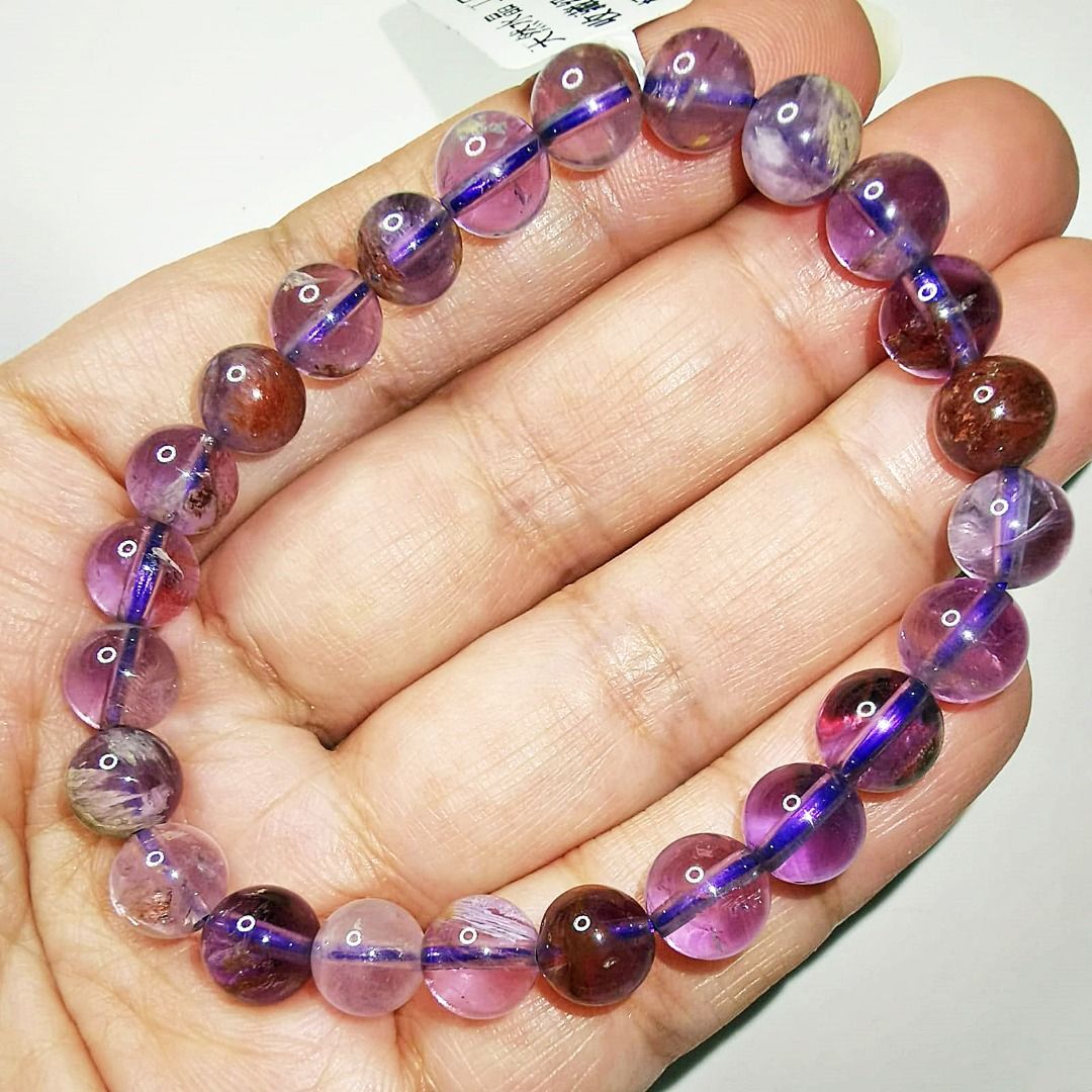 Purple Phantom Quartz Bracelet 7mm 535 FREE Post natural crystal look like auralite 23