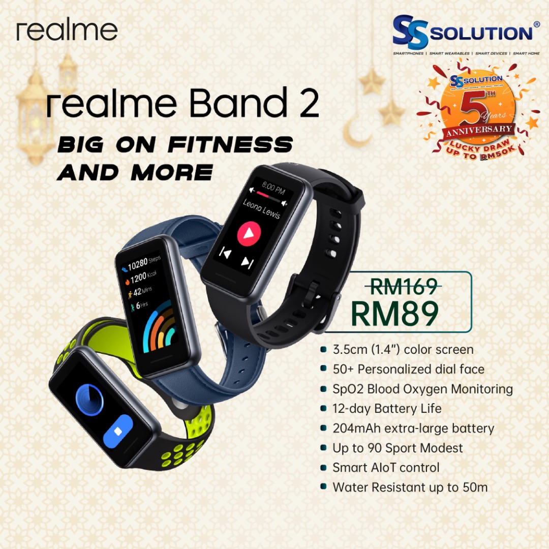 realme Band 2 Smartwatch Large Color Display l 50+ Personalized Dial Faces l 90 Sports Modes