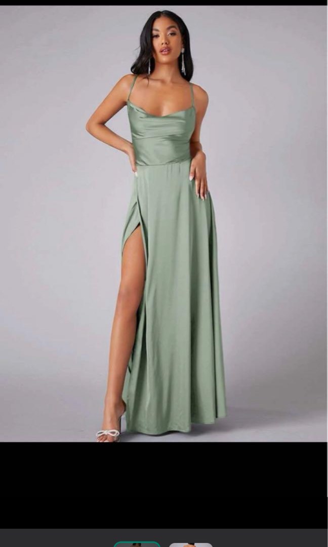 Sage green long dress gown sage green bridesmaid dress on Carousell