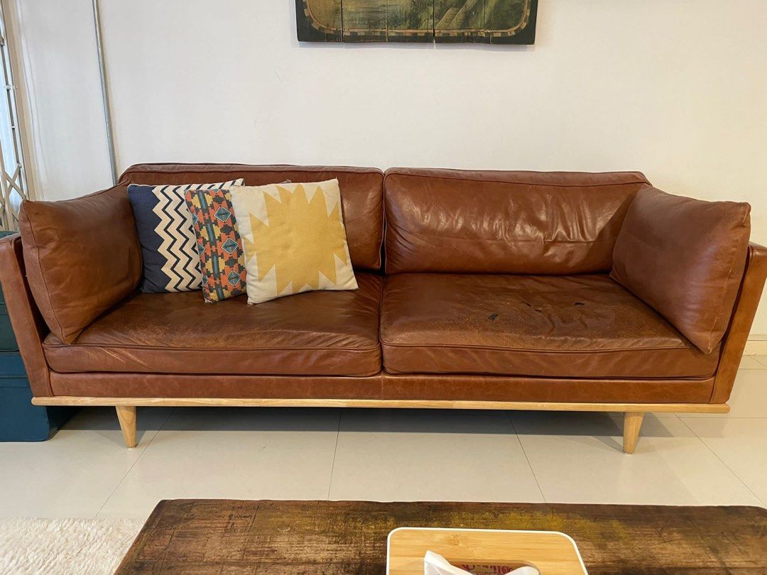 Selling used full grain leather sofa . Bought 5k plus.., Furniture