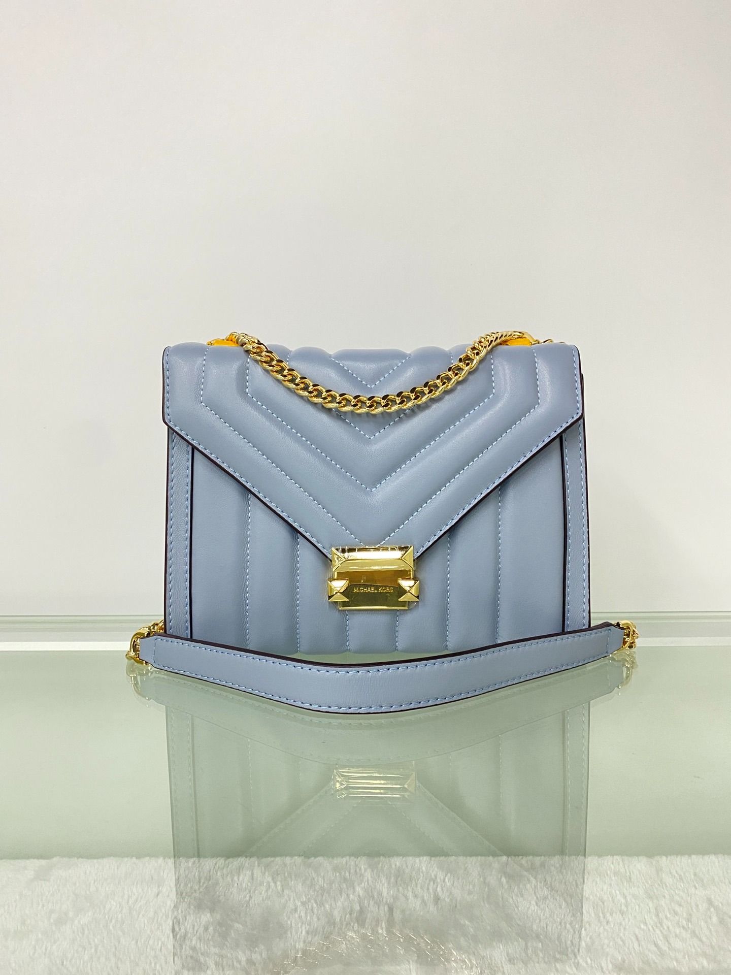 Michael Kors MK Sheepskin women s bag Whitney series Michael kors medium sheepskin embroidery V pattern flap envelope bag one shoulder diagonal