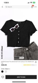 (SHEIN) Front Buttoned Waffle Knit Tee