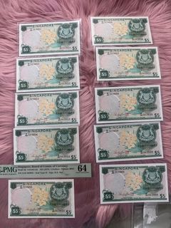 Singapore $5 Orchid Notes / 10pcs running number / UNC