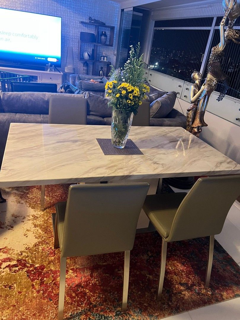Solid marble Dining table (90cm x 160cm), Furniture & Home Living