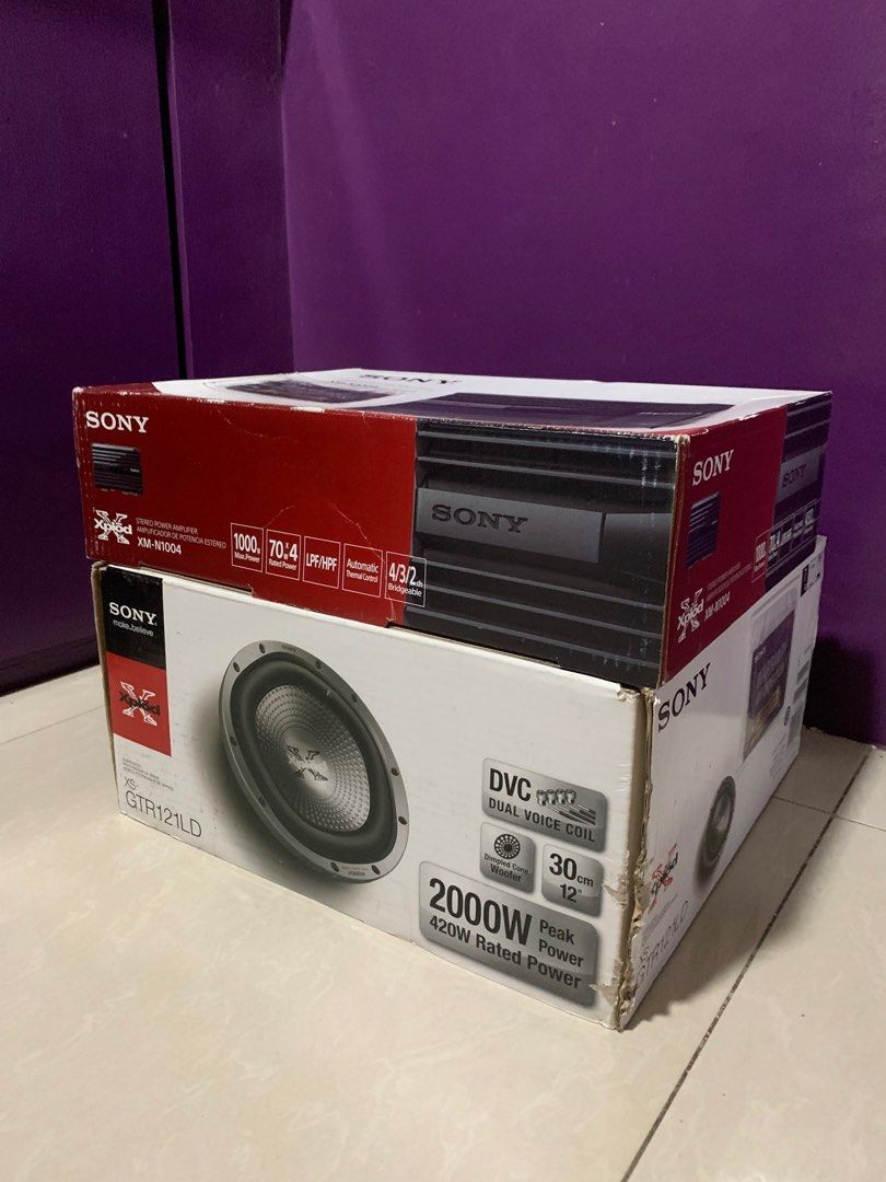 SONY Stereo Power Car Amplifier and Subwoofer (Category: Soundbars, Speakers & Amplifiers) located in Dasmarinas. Submitted by anniyadao (Listing ID 1220960847, Image 2). Description: LAST PRICE! No haggling please. RFS: Need funds • Brand new and sealed • Can do meetups around Cavite with handling fee (depends on Location) Links to specs: 1. Amplifier - https://www.sony.com/lr/electronics/car-amplifiers/xm-n1004 2. Subwoofer - https://www.sony.c
