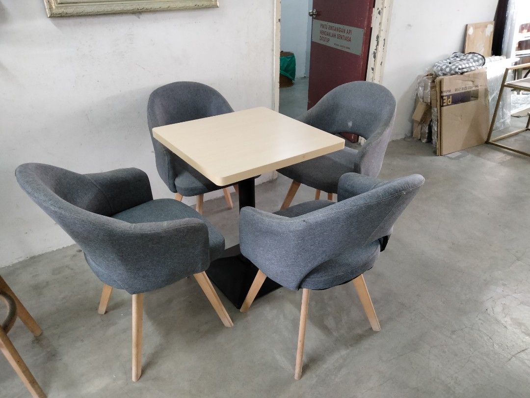 Wooden Dining Table Set (1 Table & 4 Chairs) - Modern Square Kitchen Table with Fabric Upholstered Chairs, Space-Saving Design, Walnut