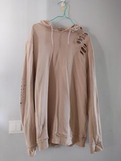 Topman Distressed Hooded Sweatshirt (Tan)